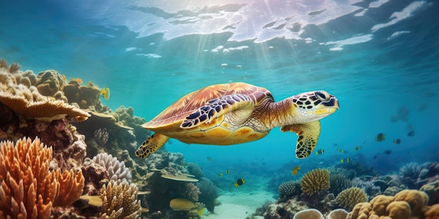 Sea Turtle Amidst Coral Reefs