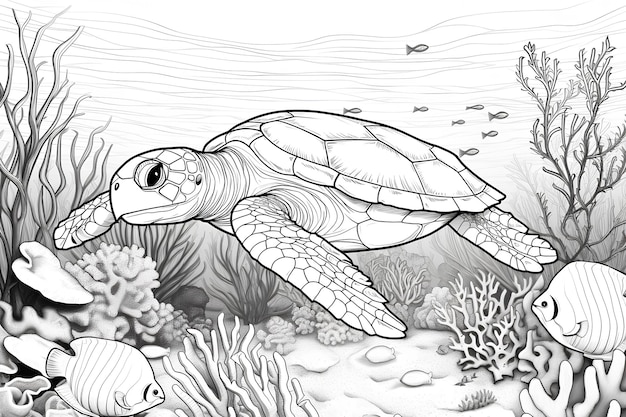 sea turtle coloring page for kids