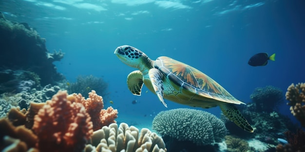 Sea Turtle Among Coral Reefs