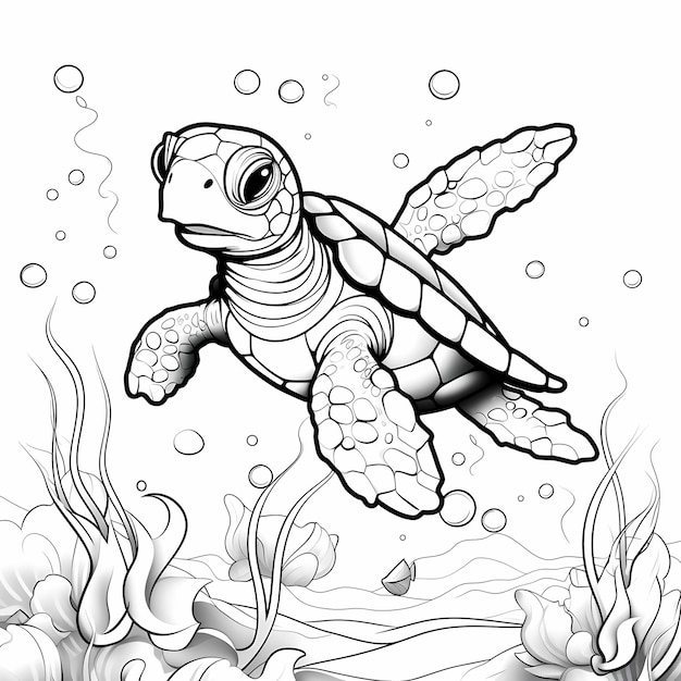 sea turtle kawaii coloring page