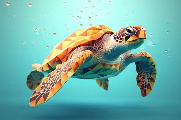 Sea turtle Low poly animal style illustration generative ai