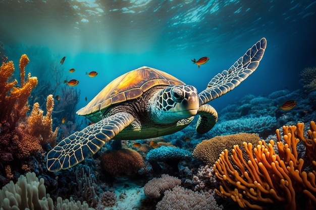 Sea turtle in the ocean wallpaper