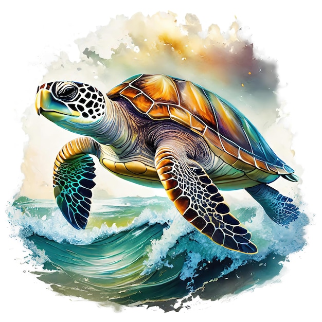 Foto pittura di tartarughe marine su sfondo pulito animali rettili illustrazione ia generativa