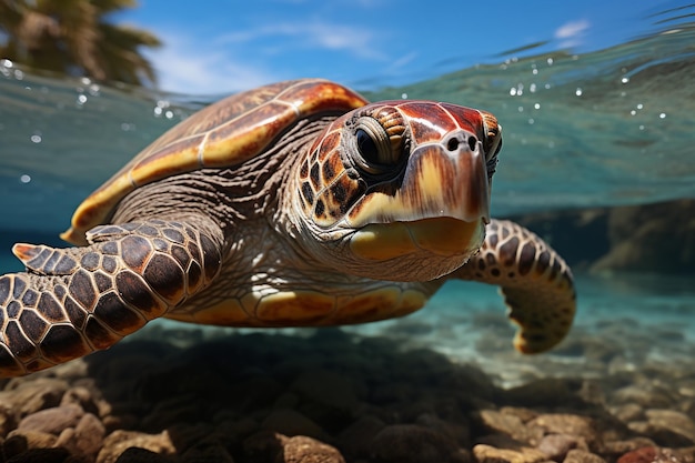 A sea turtle roams leisurely in the vast ocean AI generative