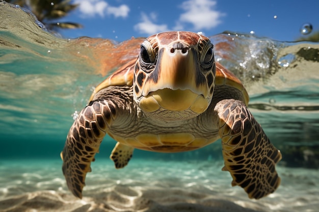 A sea turtle roams leisurely in the vast ocean AI generative