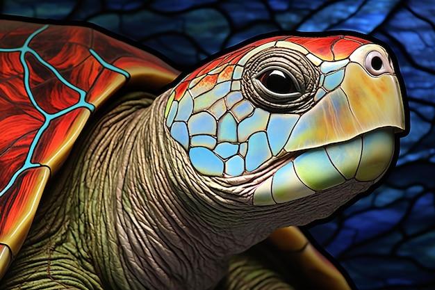 A sea turtle in a stained glass window