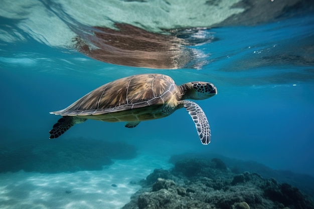 Sea turtle swimming in the ocea