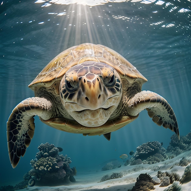 바다 에서 수영 하는 바다 거북이