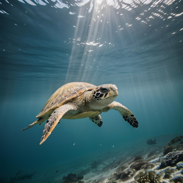 Sea Turtle Swimming in Ocean