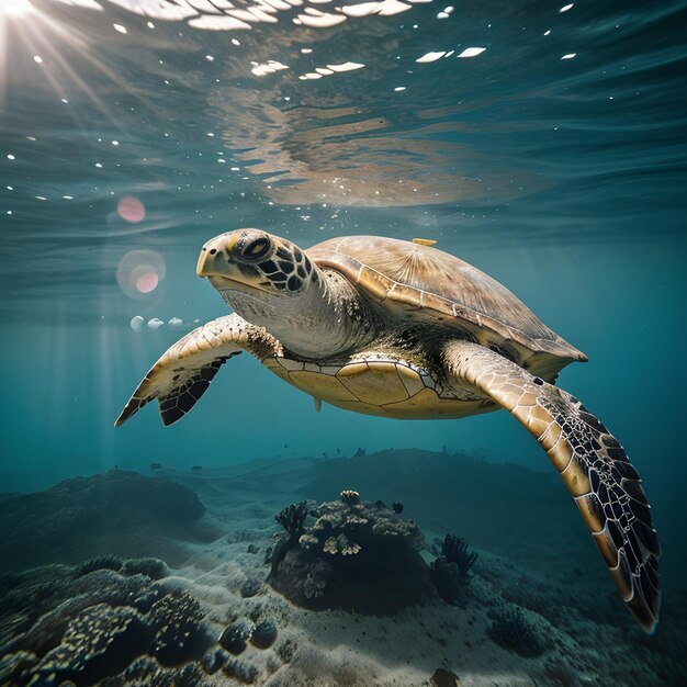 Sea Turtle Swimming in Ocean