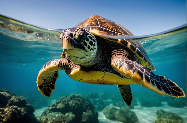 Photo sea turtle swimming in the sea