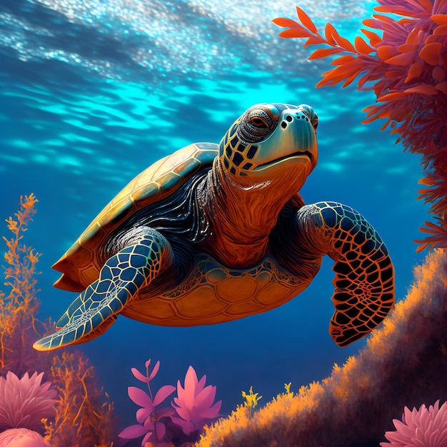 Sea turtle swimming in water Generative AI