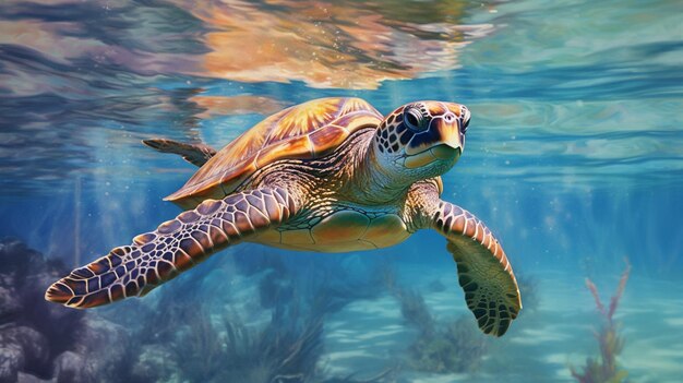 Photo sea turtle swimming