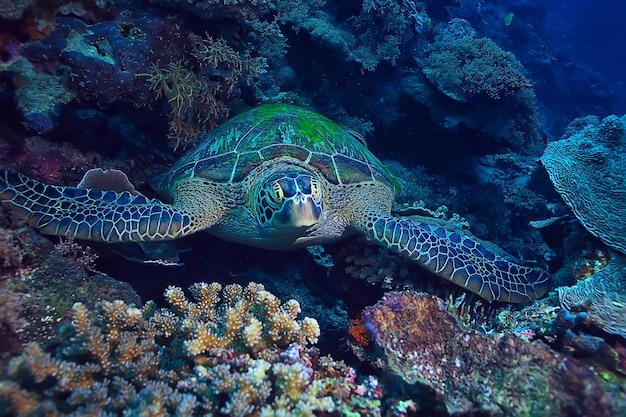 Sea turtle underwater / exotic nature sea animal underwater\
turtle