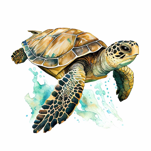 Sea turtle watercolor color illustration Marine animals