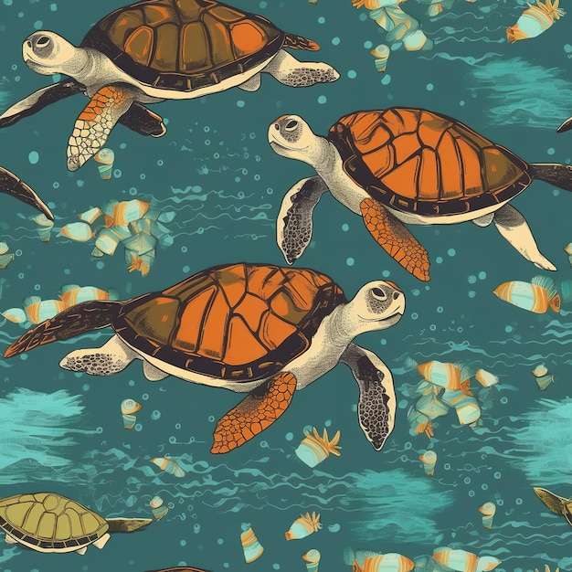 sea turtles pattern seamless