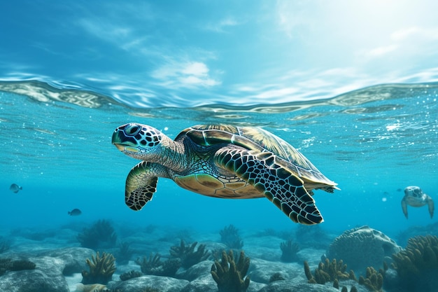 Sea turtles swimming