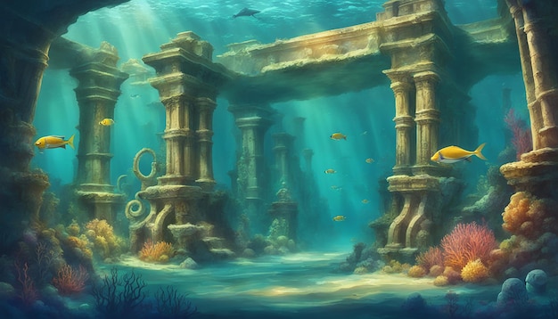 Under the sea underwater mystical ruins lost city of atlantis sunken treasure ocean world