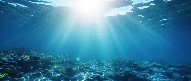 Sea underwater view with sun light Beauty nature background