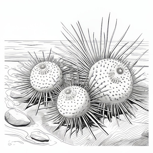 Photo sea urchin adventure fun cartoon coloring pages for kids with bold lines and low detail in black an