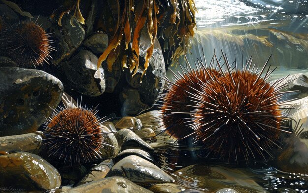 Photo sea urchins demonstrating agile movement