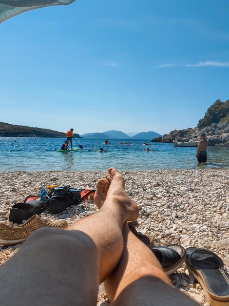 海のビーチの視点で休む海の休暇ギリシャレフカダ島