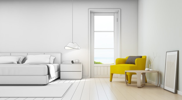 Sea view bedroom and living room in luxury beach house