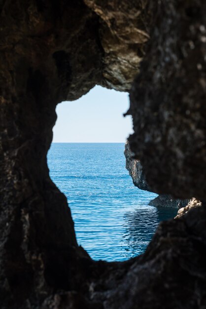 Sea view from a cave Rocky coastline in Cyprus island