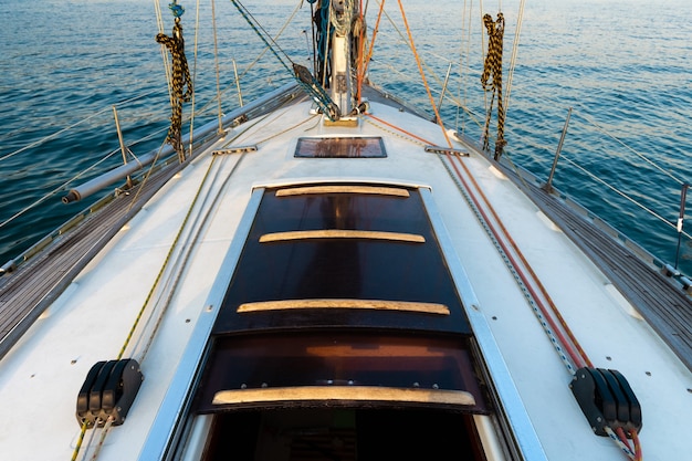 Sea view from the deck of a white sailing yacht, cruise travel concept, sea vacation