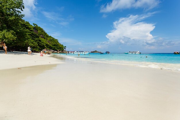 Sea view from tropical beach with sunny sky