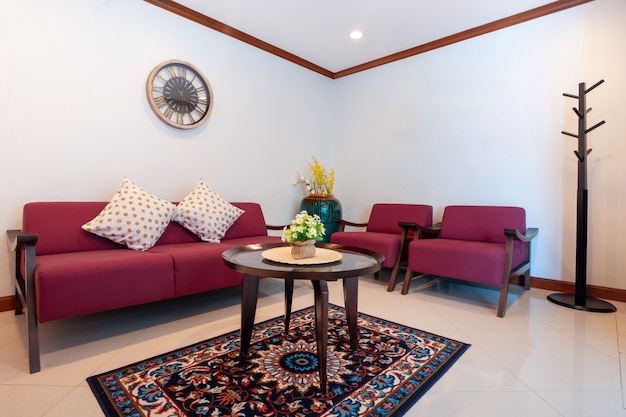 Sea view living room with wooden dining table