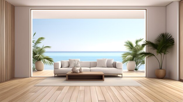 Sea view living room with wooden floor