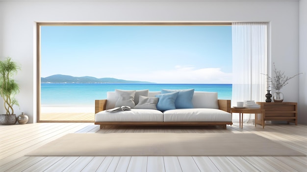 Sea view living room with wooden floor