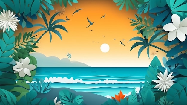 Sea view in summer Summer sea scenery in summer time Generative AI