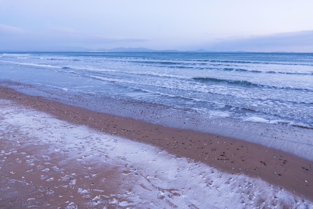 Sea view Winter beach blur due to long exposure