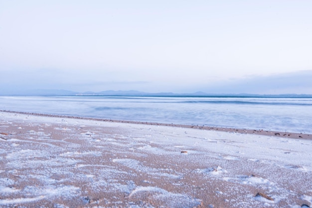 Sea view Winter beach blur due to long exposure