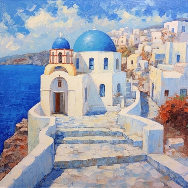 Sea view with santorini style building