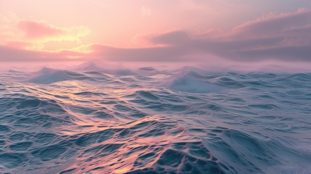 The sea water surface at dawn depicting tranquility with a soft mist over the water