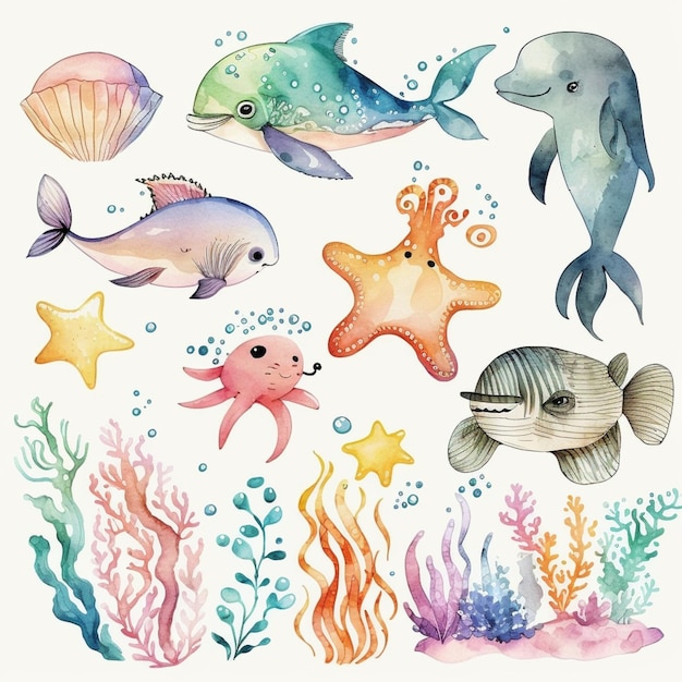 Under the sea watercolor illustrations