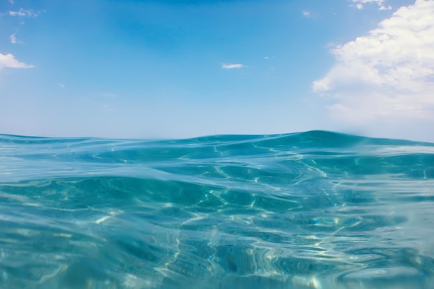 Sea wave close up, low angle view water background