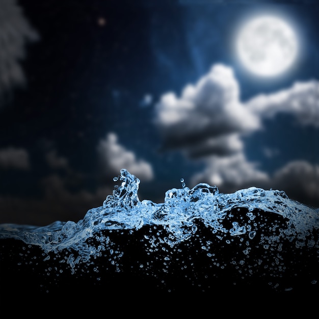 Photo sea wave in the night sky. backgrounds