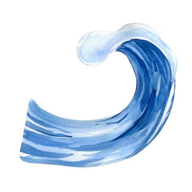 Sea wave water form watercolor illustration isolated on white background