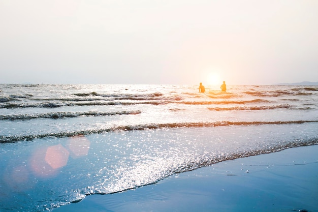 Sea waves at the beach in the evening