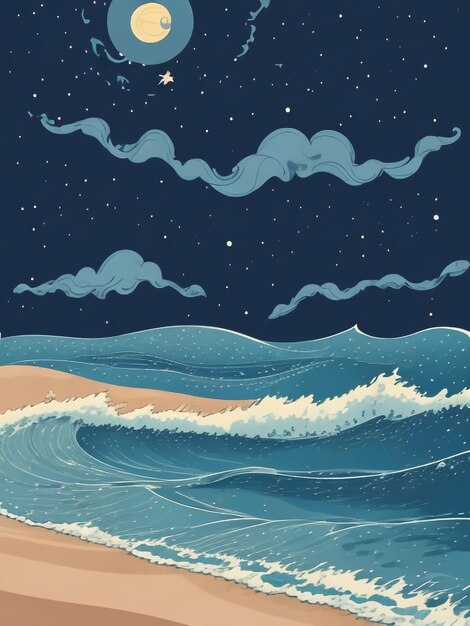 Photo sea waves rolling onto sandy beach under starry sky