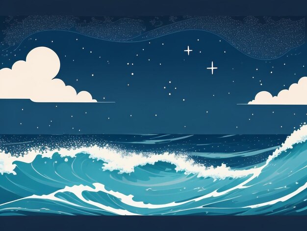 Foto le onde del mare si muovono sulla spiaggia sabbiosa sotto il cielo stellato