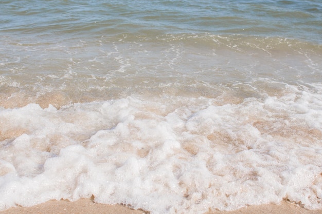 Sea waves on a sandy shore in the afternoon