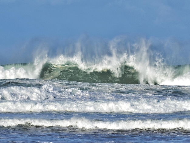 sea waves splashing against sky