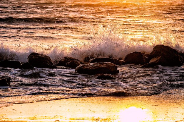 Photo sea waves splashing on rock