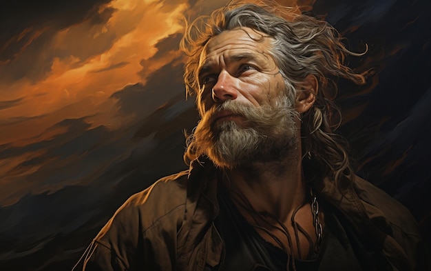 黄金の時間の船上の漁師の海賊魂の肖像画