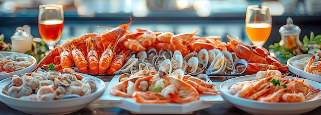 Photo a seafood buffet is served at a table